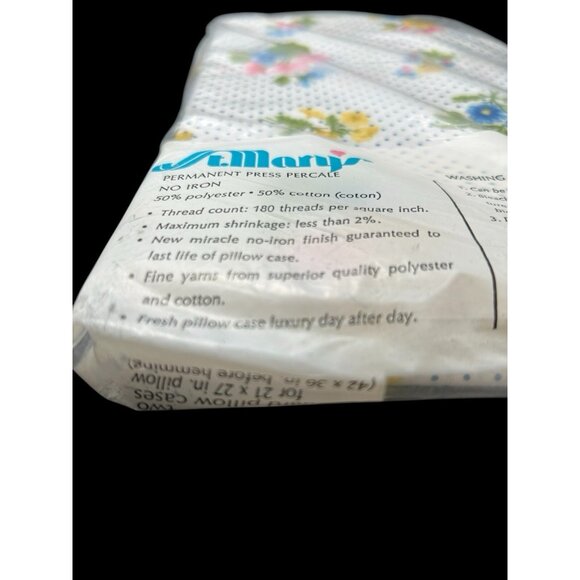 St. Mary's Vtg No Iron Percale Floral & Dot Pillowcase Set White New Old Stock - Picture 2 of 5